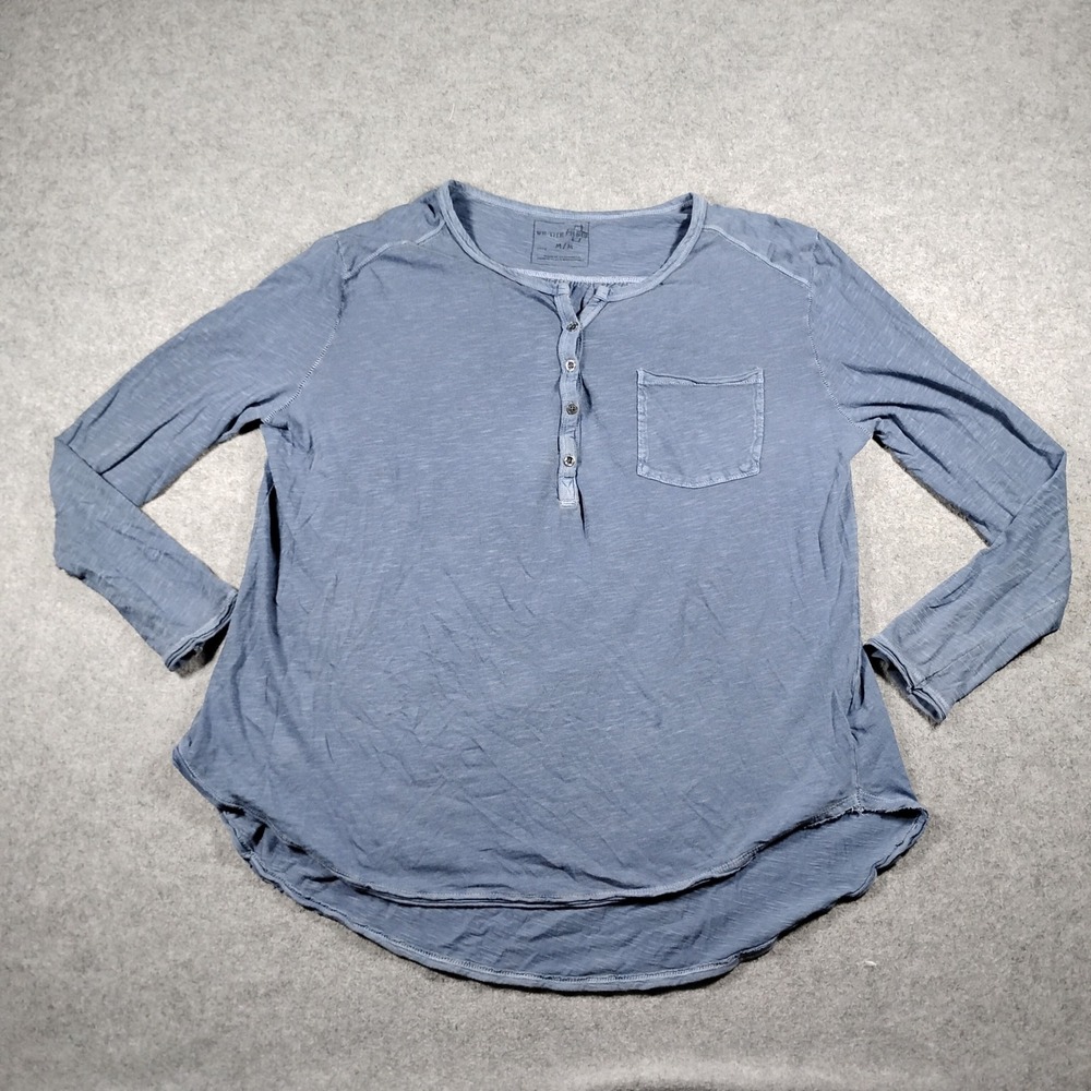 We The Free Free People Blue Cotton Slub Henley Long Sleeve Pocket Top Medium